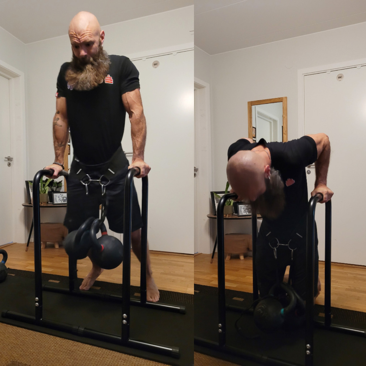 Kalle gör dips med 56 kg på plintar