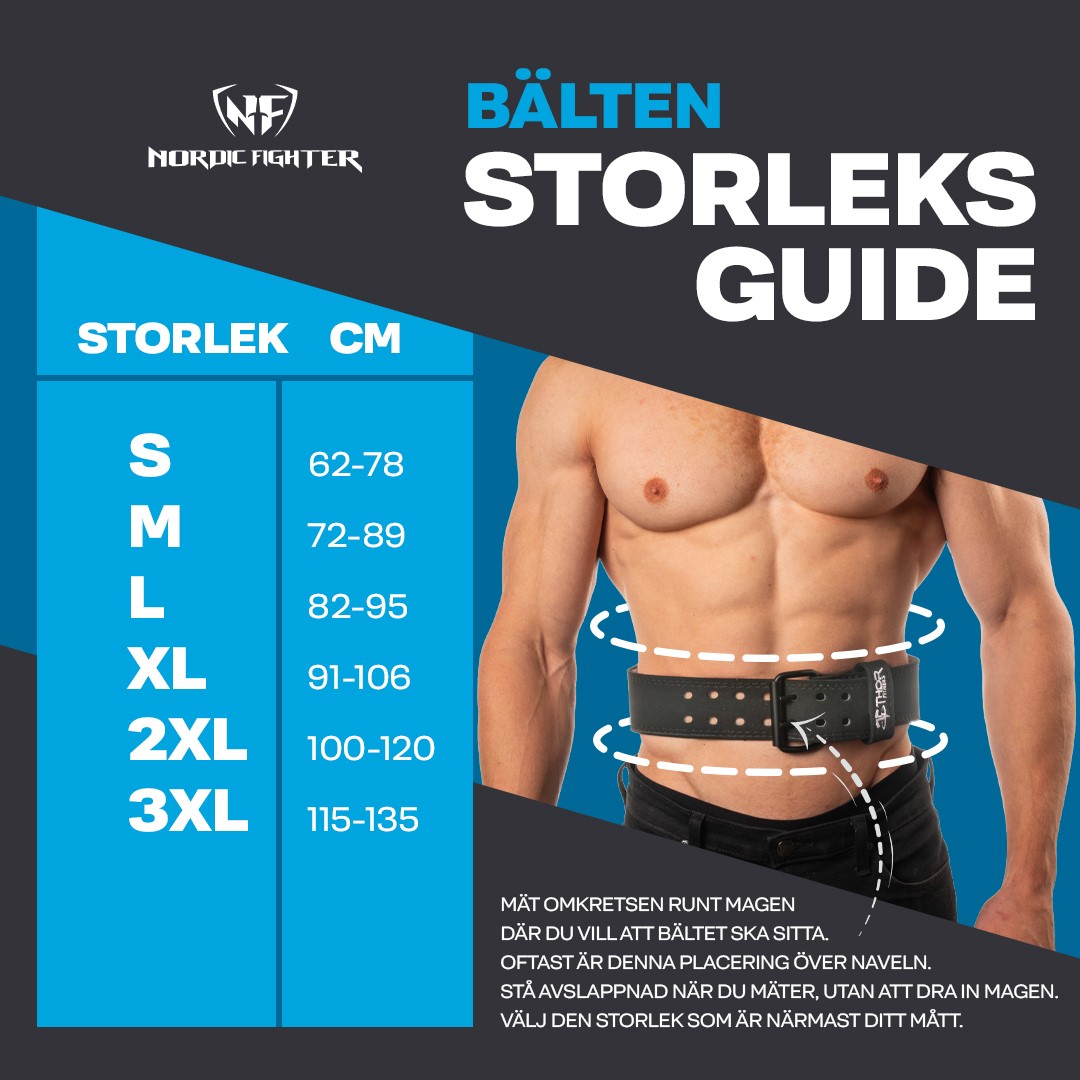 Måttabell för Thor Fitness Power Lifting Belt Soft