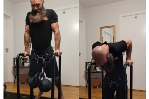 Kalle Malmberg tränar och provar dips på plintar från Nordic Fighter