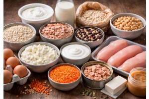 skålar med proteinrik mat