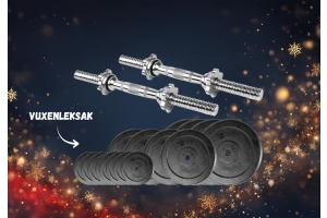 Rasch hantelset 40 kg på en mörkblå bakgrund med guldiga stjärnor