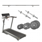 Cardio & Styrka - Mediumpaket med löpband, skivstång, hantelgrepp och viktskivor
