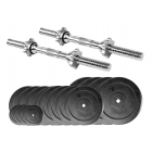 Billigt byggbart hantelset i järn med två hantelgrepp och 16 viktskivor i järn
