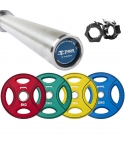 Skivstångsset 100 kg med PU-viktskivor (färg) & skivstång