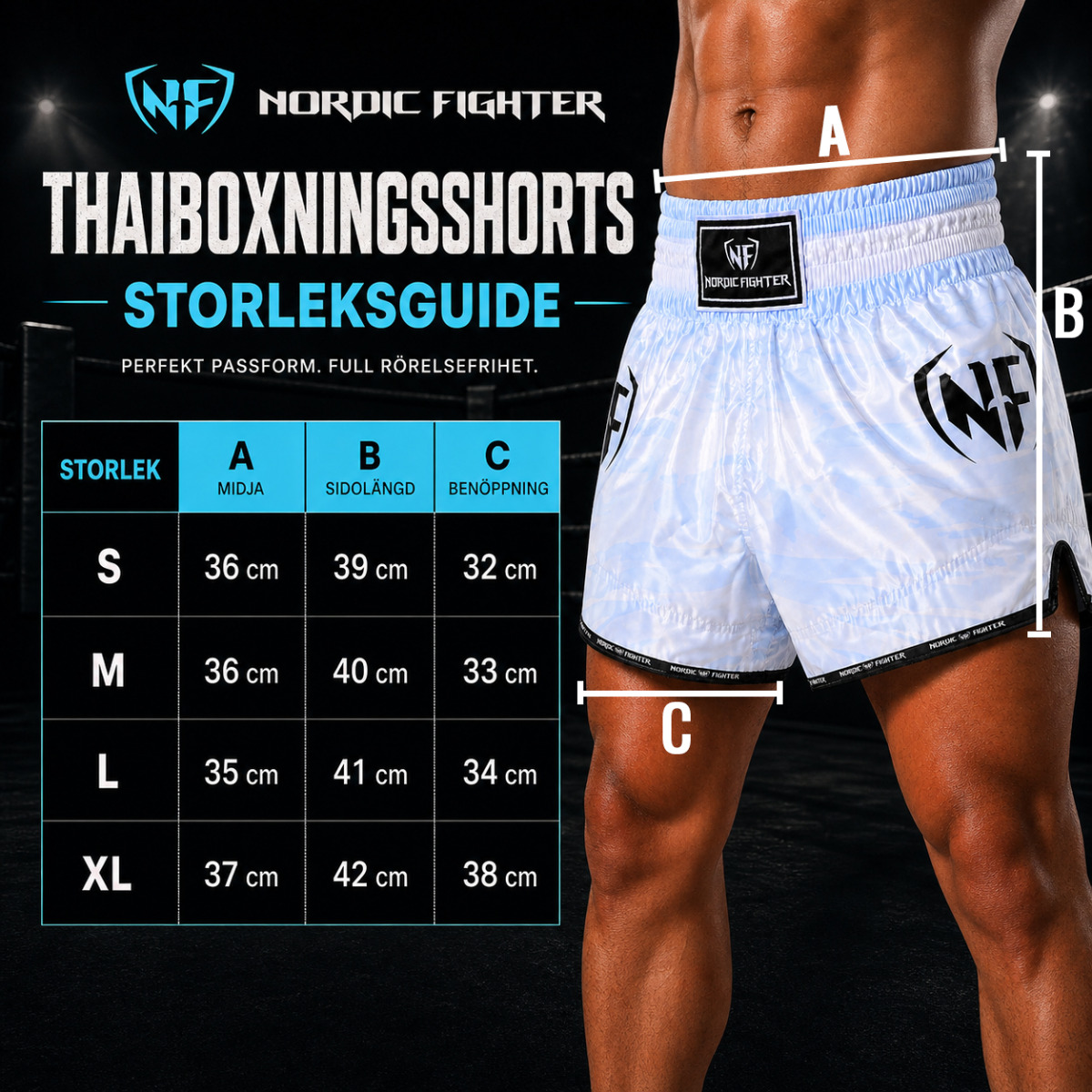 Storlekstabell nf thai shors white and blue